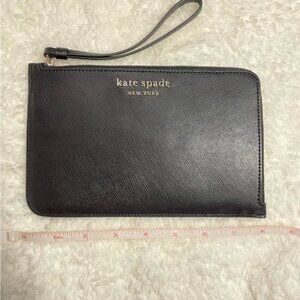 Kate Spade Wristlet Saffiano Leather Black 8” x 5” Preloved excellent condition